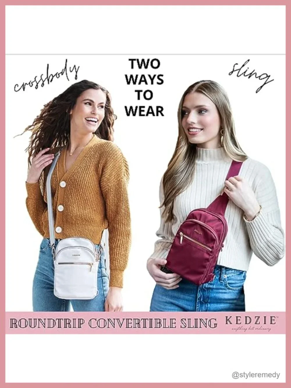 Women's Convertible Sling Crossbody Bag Polyester W- Adjustable Strap Travel